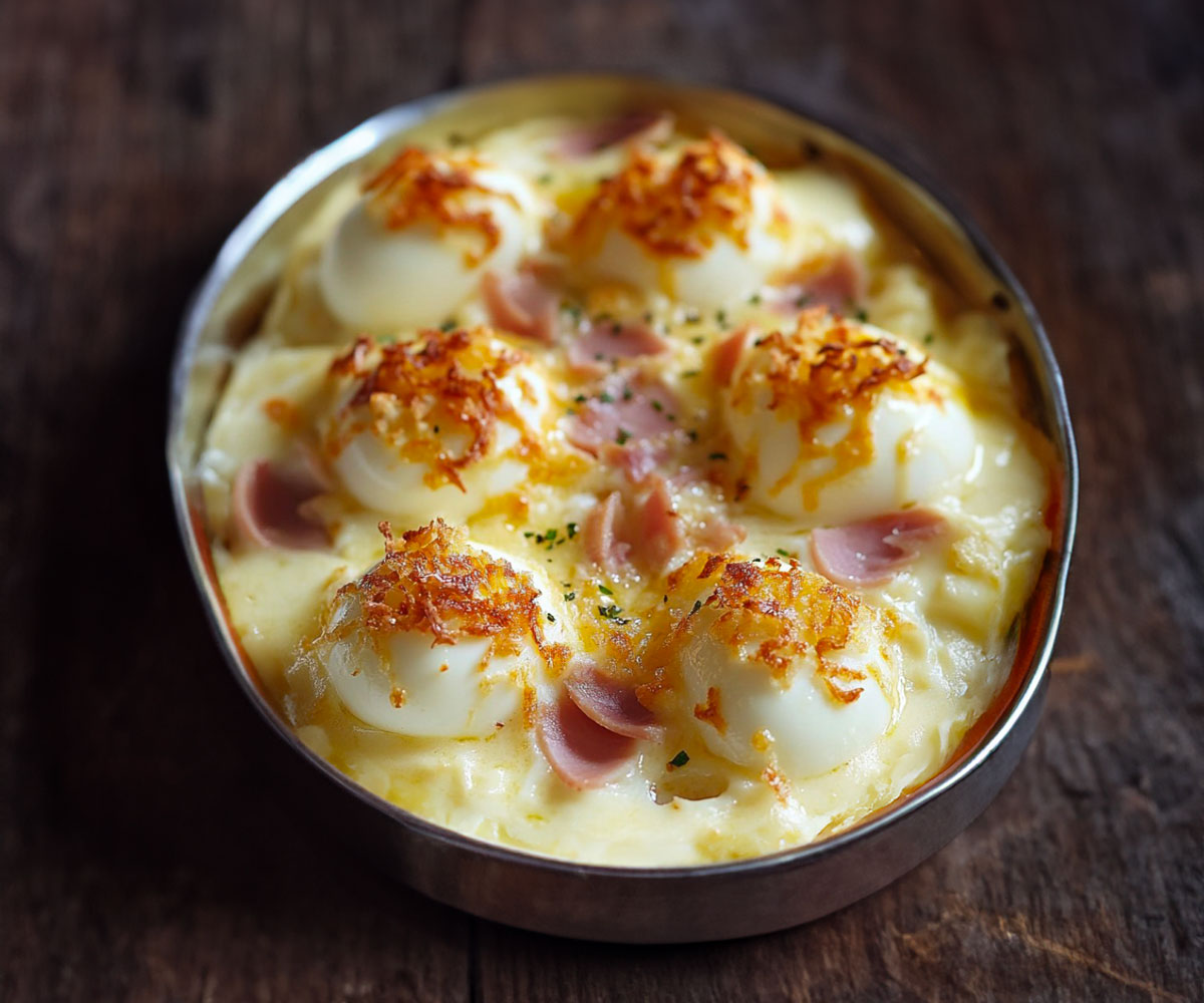 Gratin d’Œufs Durs au Poulet et Béchamel Fromagée – Cuisine